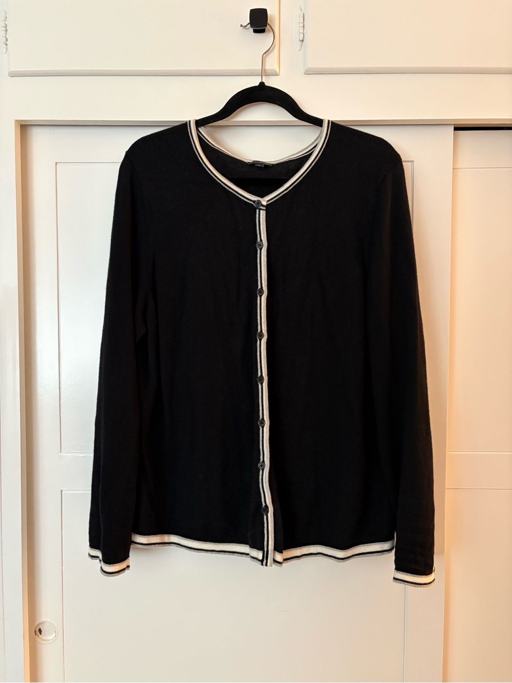 Talbots women’s Black Cardigan with Cream Contrast Trim